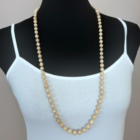 Vintage Neutral Hued Honed Jasper Stone Bead Long Necklace 32” - Picture 4 of 6